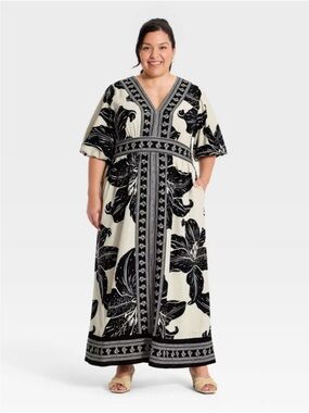 Ava & Viv | Dresses | Womens Puff Short Sleeve Maxi Dress Ava Viv Black Floral X